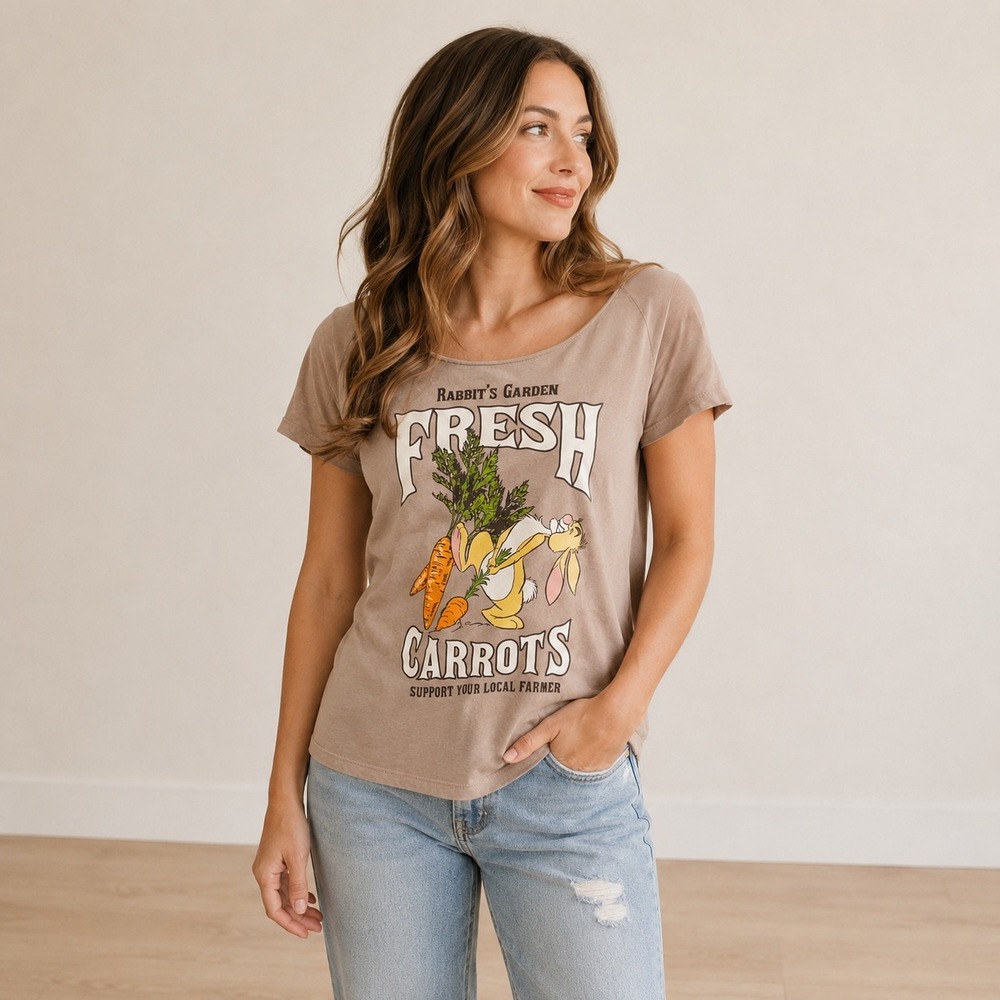 Disney Winnie the Pooh Rabbit Fresh Carrots Graphic Tee Tan XS NEW